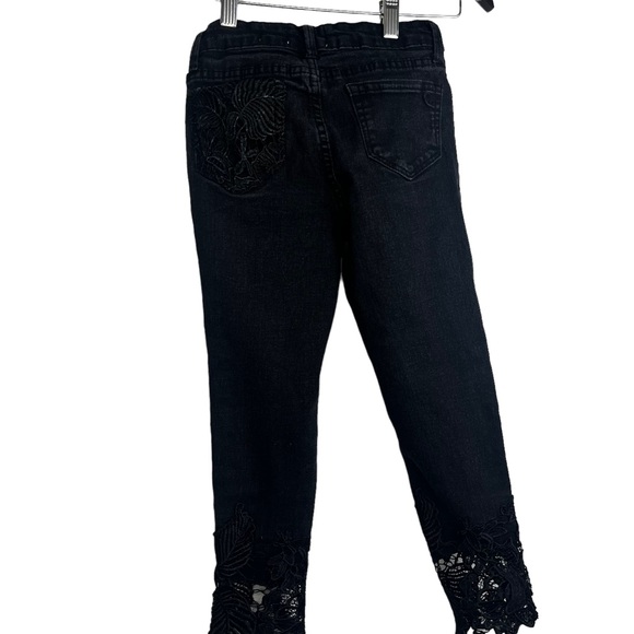 Jessica Simpson Collection | Black Noir Floral Lace Skinny Jeans Girls | Size 8 - Picture 6 of 9